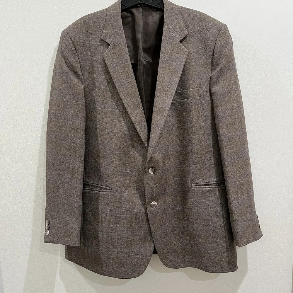 Haggar Magic Stretch Jacket Mens 46R Brown Blazer 2 Button Sport Coat USA Made